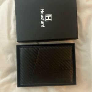 Housfurd Mens Black Leather Wallet with Blue Interior